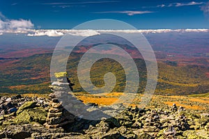 Cairn and view of the White Mountains from Mount Washington, New