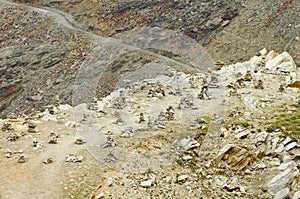 Cairns in Alps Mountains, landmark attraction in Switzerland