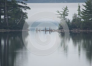 Cairns between islands on Damariscotta Lake in Maine