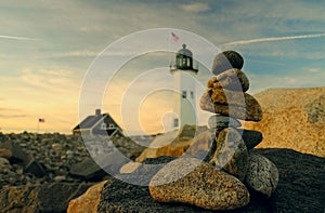 Cairns and lighthouse