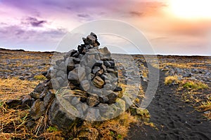 Cairns piles of volcanic stones