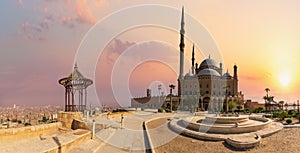 Cairo Citadel, the Great Mosque view, sunset panorama, Egypt