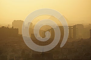 Cairo city skyline with Giza pyramids view