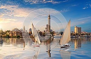 Cairo downtown, beautiful view of the Nile and sailboats, Egypt