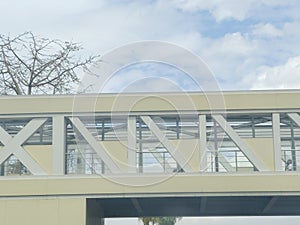 Cairo, Egypt, April 8 2024: A modern footbridge in Cairo Egypt near Ain Shams university, pedestrian overpass overcrossing bridge