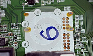 Cairo, Egypt, August 31 2023: interior of LED TV Television main board power circuit, wires, transformers, resistance, IC and