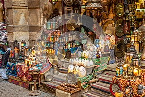 Lamp or Lantern Shop in the Khan El Khalili market in Islamic Cairo photo