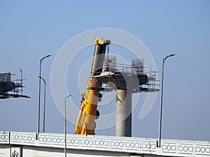 Cairo, Egypt, February 15 2023: Construction site of new Cairo monorail overhead transportation system that is still under