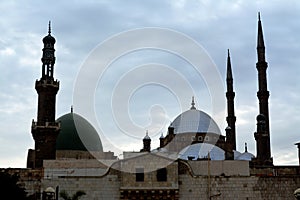 Cairo, Egypt, January 7 2023: The great mosque of Muhammad Ali Pasha or Alabaster mosque in Citadel of Cairo and The Sultan Al-