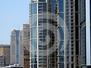 Cairo, Egypt, June 29 2023: High modern buildings skyscrapers on the coast of the river Nile bank of Egypt, Cairo, downtown,