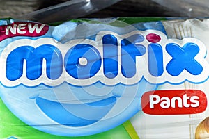 Cairo, Egypt, June 5 2023: Molfix diaper pants care diapers easy change and remove, Molfix Culotte with flexible waist, anatomic