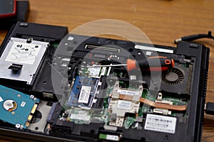 Cairo, Egypt, September 5 2023: maintenance of a laptop, fixing a problem in a computer hardware, PC components replacement,