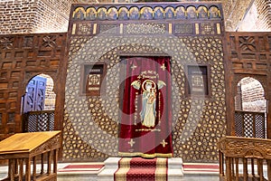 Cairo, Egypt - September 16, 2018: Inside Abu Serga church. Saints Sergius and Bacchus Church, also known as Abu Serga, in Coptic