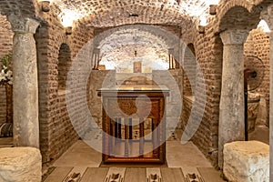 Cairo, Egypt - September 16, 2018: Inside Abu Serga church. Saints Sergius and Bacchus Church, also known as Abu Serga, in Coptic