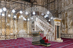 Cairo, Egypt - September 16, 2018: Interior of the Mosque of Muhammad Ali, also known as the Alabaster Mosque, Situated on the