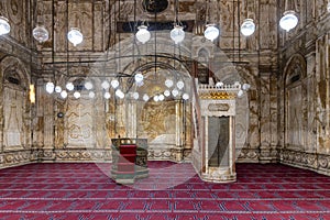 Cairo, Egypt - September 16, 2018: Interior of the Mosque of Muhammad Ali, also known as the Alabaster Mosque, Situated on the