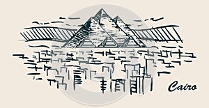 Cairo skyline hand drawn,Egypt sketch vector illustration.