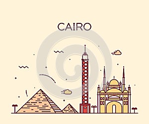 Cairo skyline trendy vector illustration linear