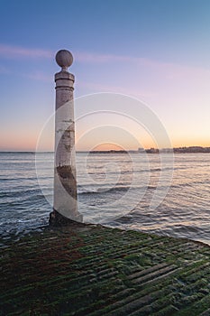 Cais das Colunas Columns Pier and Tagus River at sunset - Lisbon, Portugal