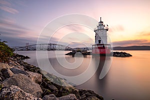 Caisson sparkplug style lighthouse in Tarrytown New York