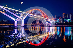Night view of Beautiful Caiyuanba Yangtze River Bridge photo