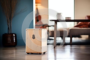 cajon drum box in a simplistic studio setting