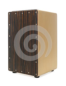 Cajon isolated on white. Percussion musical instrument