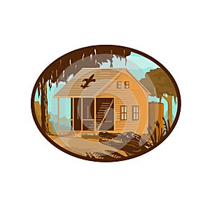 Cajun House and Gator Oval WPA Retro