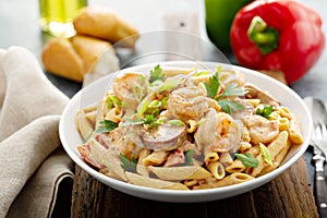 Cajun shrimp and sausage pasta