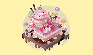 isometric candy land , cake