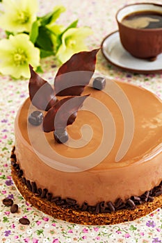 Cake with amaretto mousse and coffee.