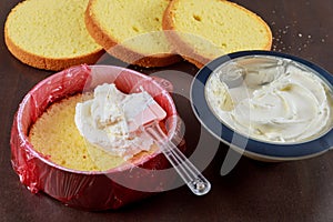 Cake assembly. layer cake with icing