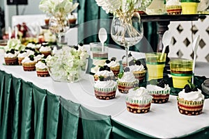 Cupcakes, cake and a bise in a candy bar