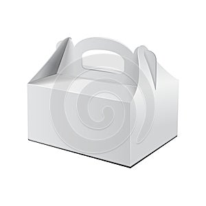 Cake Box. For Fast Food, Gift, etc. Carry Packaging. Vector Mockup. White Template of Cardboard package