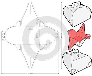 Cake Box With Handle Internal measurement 24x 24+ 14cm and Die-cut Pattern.