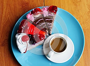 Cake and bread eaten with hot coffee