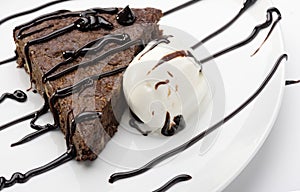 Cake brownie with ice cream photo