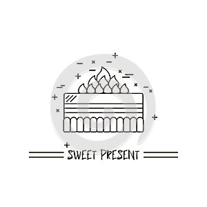 Cake with candle vector icon line . Sweet dessert illustration. Happy birthday wedding party celebration food