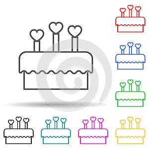 cake with candles in the form of hearts multi color style icon. Simple thin line, outline vector of valentine icons for ui and ux