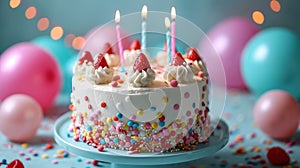 Cake, candles, and joyous moments on a festive birthday background