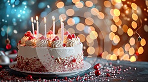 Cake, candles, and joyous moments on a festive birthday background