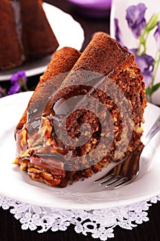 Cake with caramel and nuts