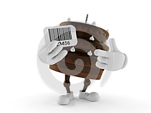 Cake character holding barcode