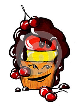 Cake cherry chocolate on a white background.