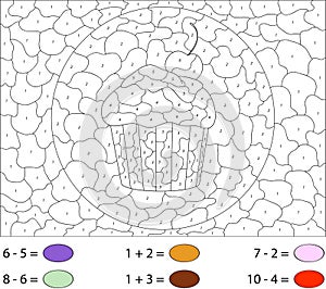 Cake with cherry. Color by number educational game for kids