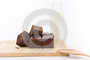 Cake chocolate brownies and milk