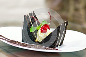 Cake Chocolate Cherry saucer Mint