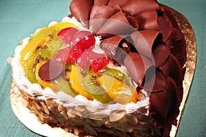Cake with chocolate & fruit