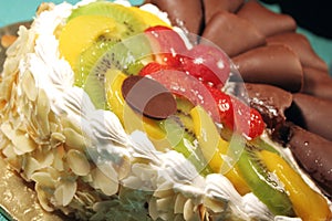 Cake with chocolate and fruit