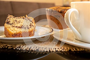 Cake and cup of coffee on a table